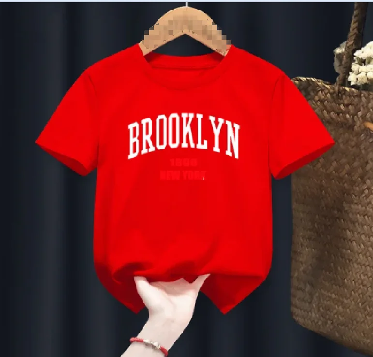Brooklyn 1898 New York Funny Boy Girl T-shirts Children Letter Clothes Baby Red Harajuku T-shirts Tops