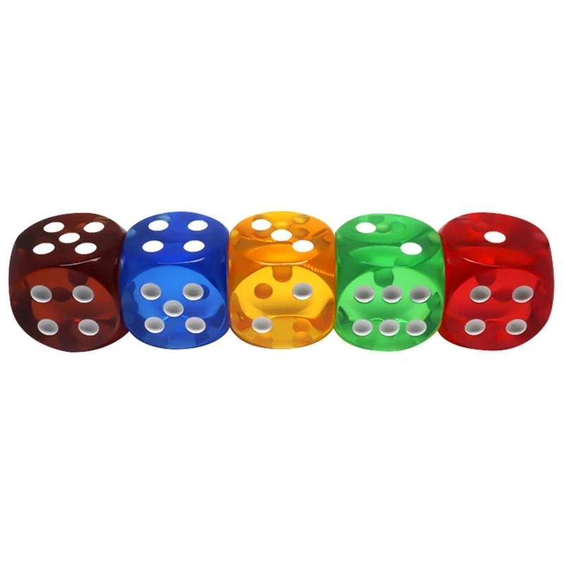 Y1UB 5 Pcs 25mm Transparent Dices 6 Sided Waterproof Crystal Dices Round Corners Board Game Dices for Teaching Projects