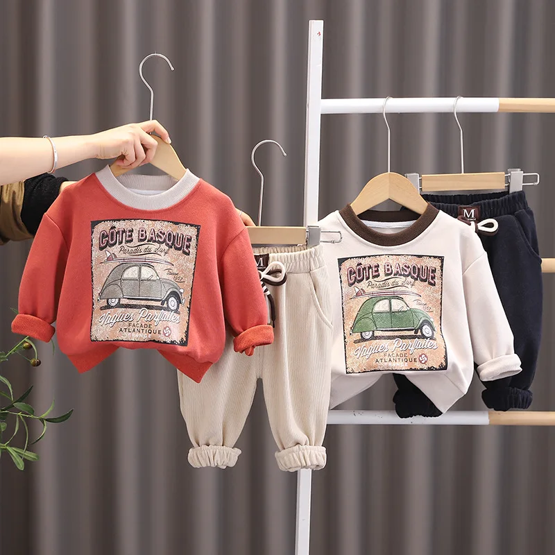 Toddler Boys Set 2024 Spring Baby Boy Clothes 1 To 2 Years Korean Style Printed Casual Pullover T-shirts and Pants Kids Outfits