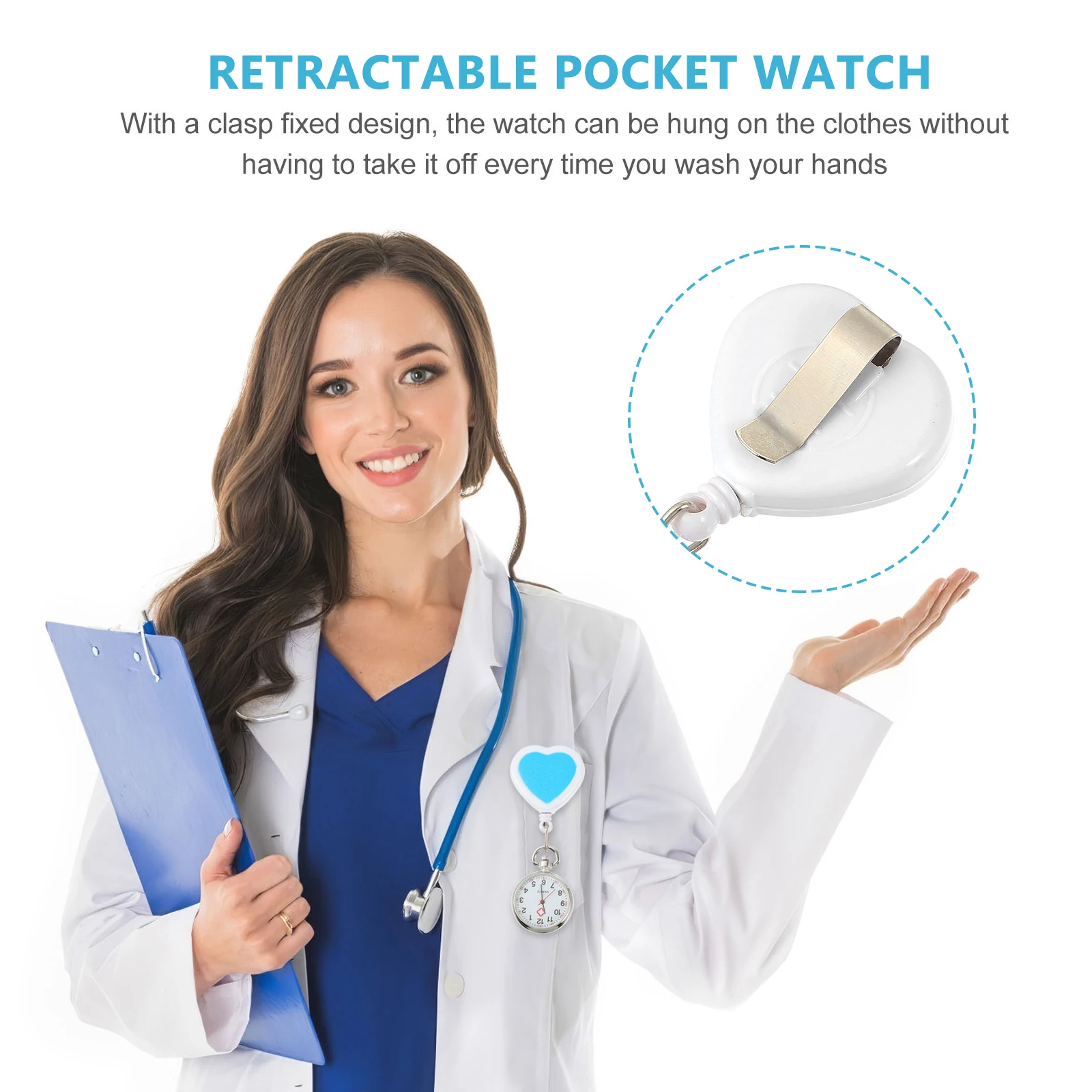 

1pc Quartz Heart Design Retractable Doctor Pocket Nurse Doctor Student Retractable Pocket Watch Green Glass Alloy Watch