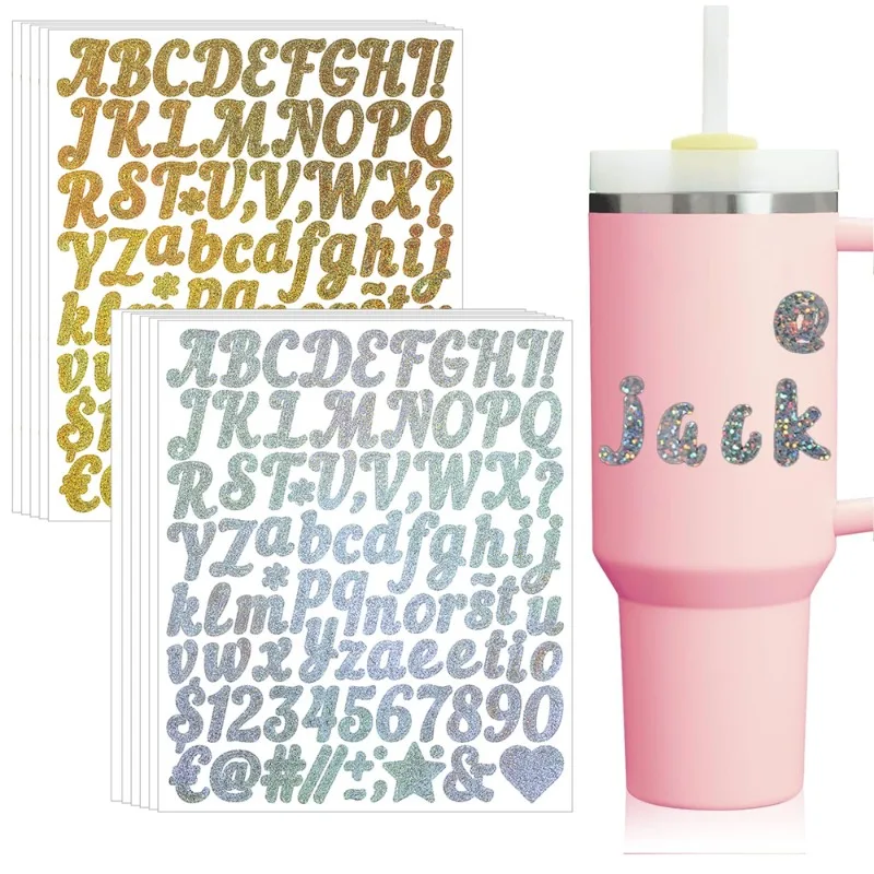 5-10 Sheets 1 inch Glitter Alphabet Letter Stickers Gold Silver Name Number Sticker for Scrapbooking Stanley Cup Mug Craft Decor
