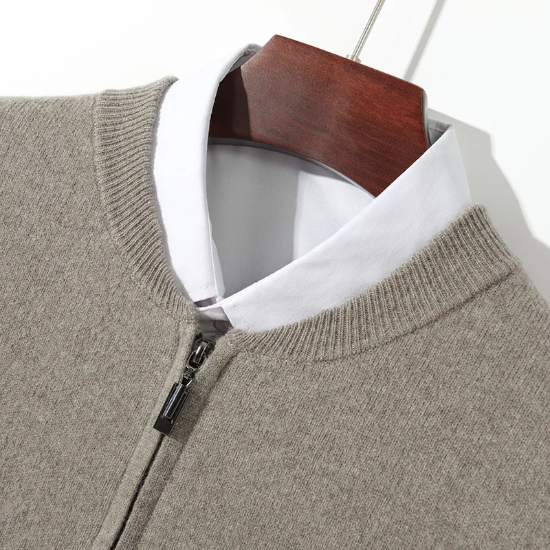 Autumn And Winter New Men's 100% Pure Wool Baseball Collar Cardigan Sweater Coat LeisureContrast Sweater