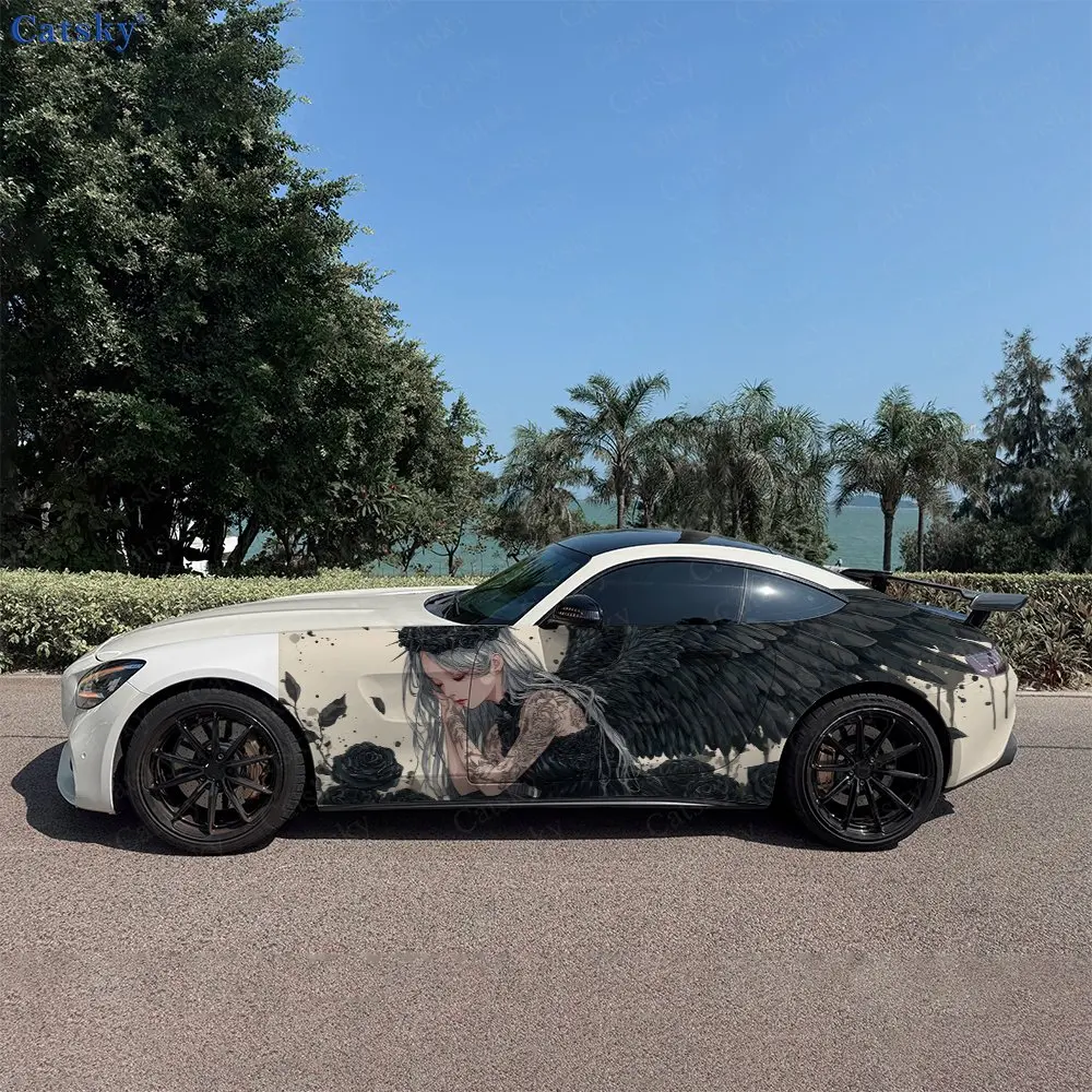 

2 шт. наклейки на боковые части автомобиля «Павший темный ангел», самоклеящиеся, из ПВХ, водонепроницаемые и устойчивые к царапинам, аксессуар для автомобиля, подарок