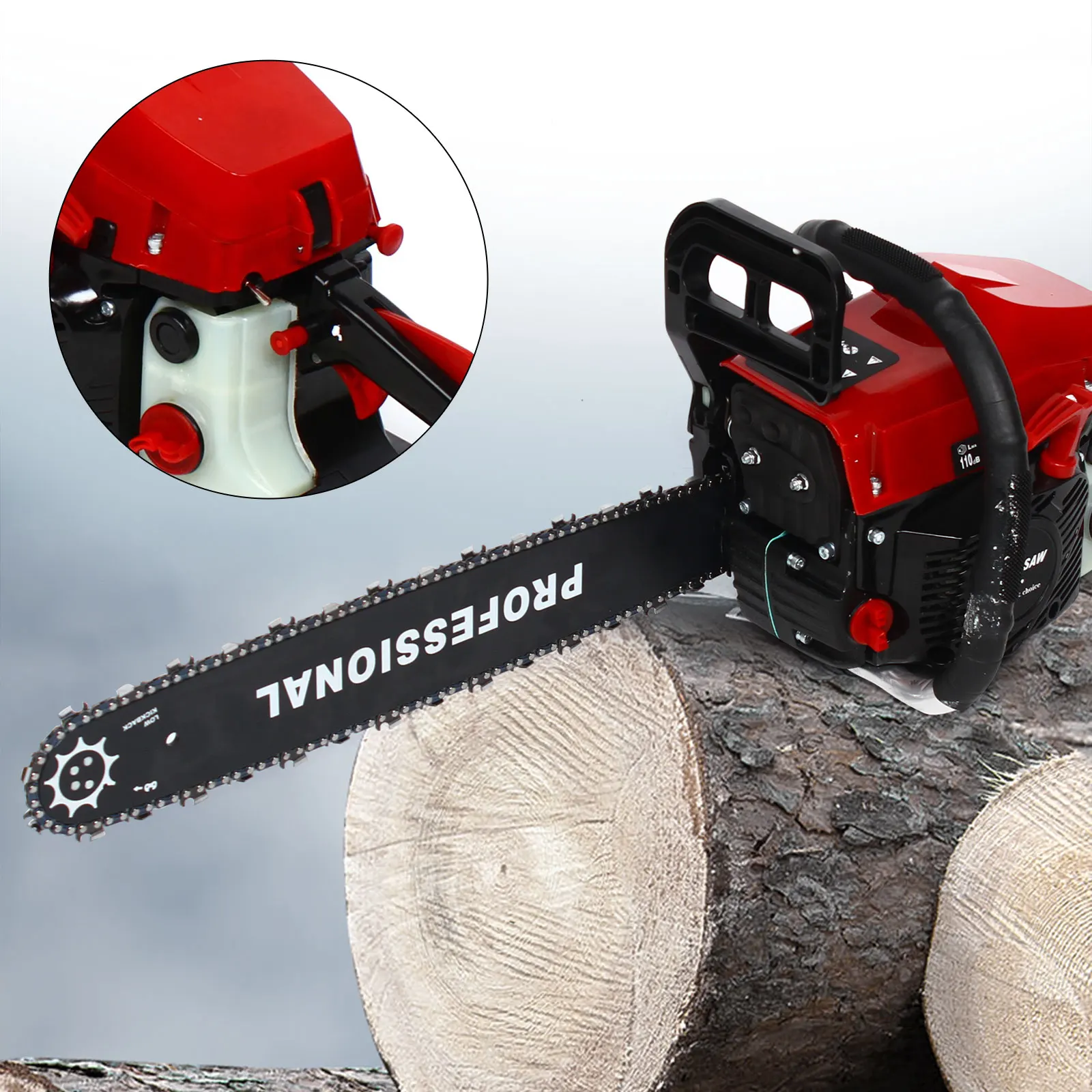 

58cc 2.6KWChainsaw 20" Bar Powered Engine 2 Stroke Gasoline Chain Saw Woodworking Saw Cutting Job Gas Powered