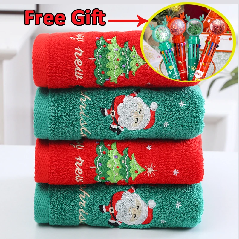 

4PCS New Navidad Xmas Face Towel Christmas Decor Red Santa Claus New Year Gift Home Bathroom Washing Hand Towel Cloth Man Woman