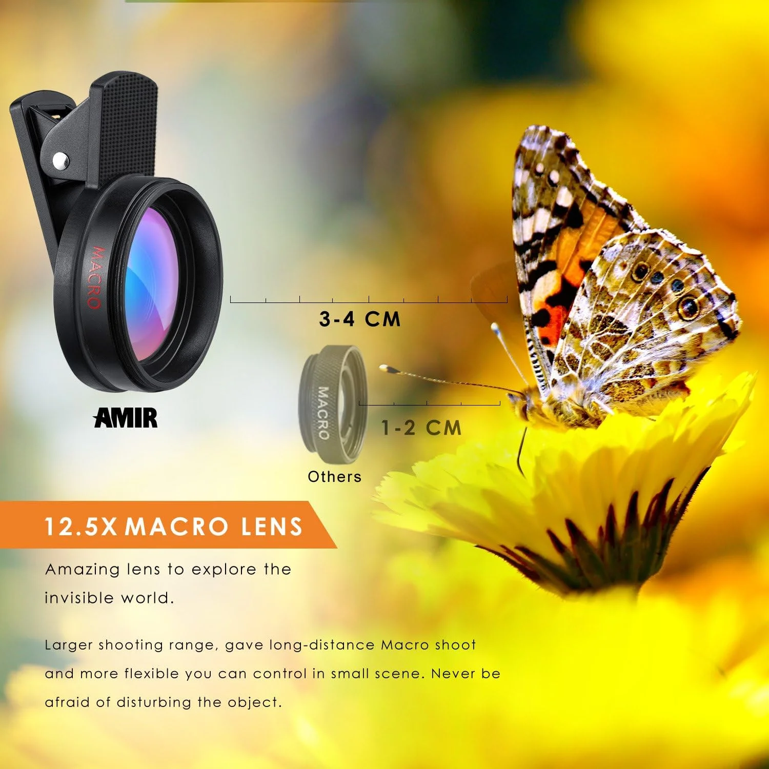 Kutou Lente de cámara de teléfono 0.45X Lente súper gran angular 15X Macro Clip-On 2 en 1 Profesional para iPhone Kit para Vlog