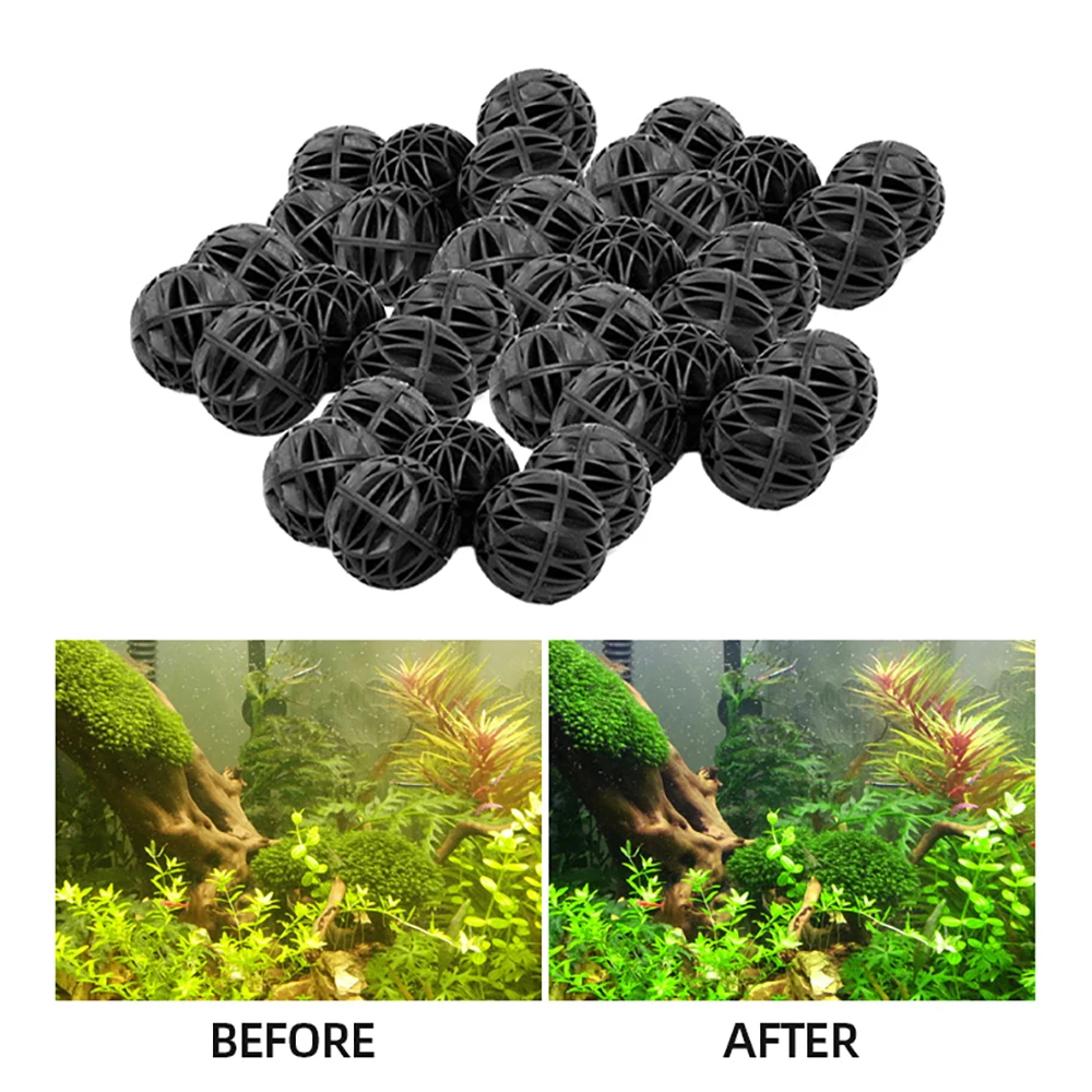 100pcs 18mm Biological Bio Balls Aquarium Fish Nano Tank Wet/Dry Canister Filter Media Black  Leach Balls