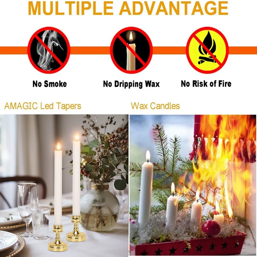 6Pcs Flameless Taper Candles 3D Flickering Flame LED Window Candles with Remote and Removable Holder for Wedding Christmas Decor