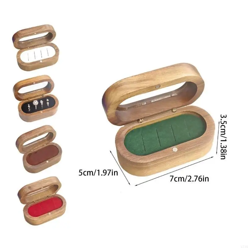  Elegant 4 Slot Black Walnut Rings Display Case Practical Jewelry Organizers Box