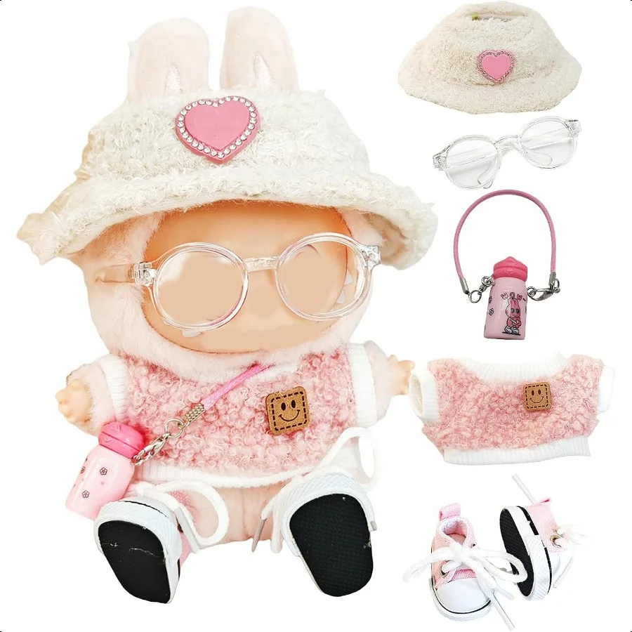 

Clothes for Labubu FivePiece Set No Doll for 17cm Dolls Including Clothes Hats Pants Shoes Glasses Hairpins CamerasDolls Accori