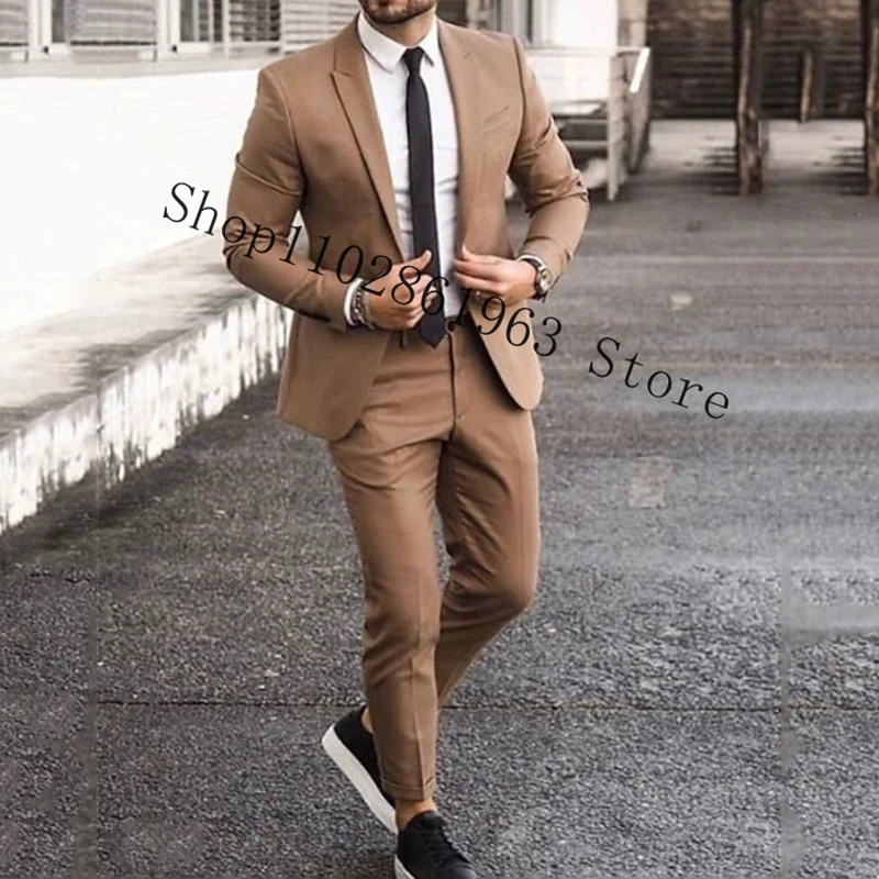 Burgundy Suits Men Blazer Slim Fit 2 Pieces Tuxedos Casual Groomsmen Wedding Suits Groom Tuexdos Jacket Pants Trajes De Hombre