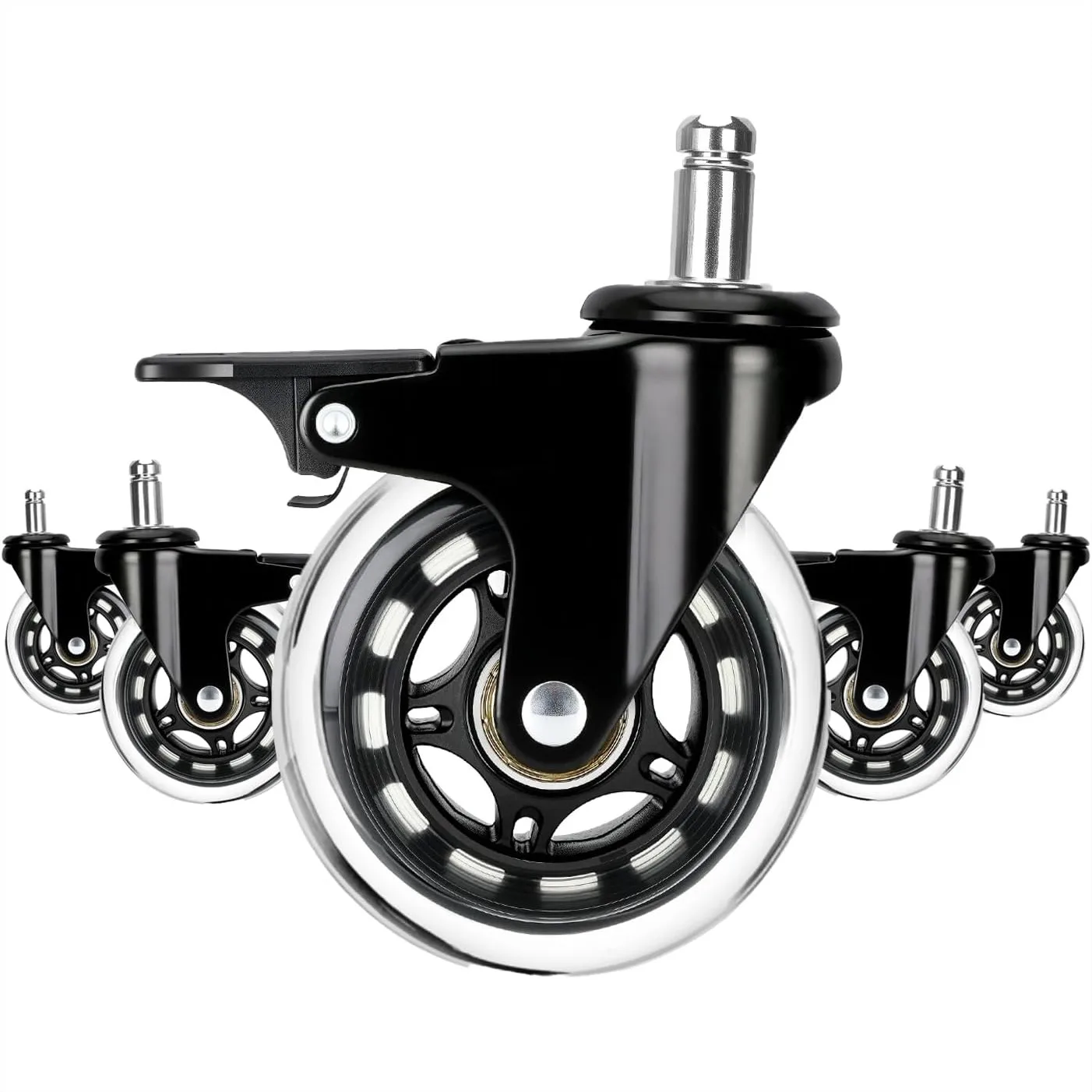 

Office Chair Caster Wheels with Brakes 5 Packs 3 Inch for Hardwood Floors, Heavy Duty Quiet Swivel Replacement, Soft PU Rubber