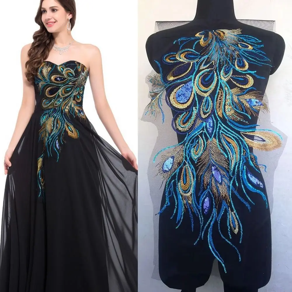 

Fashion Elegant Sequin Embroidery Sequined Embroidery Patches DIY Blue Lace Appliques Clothing Applique Wedding