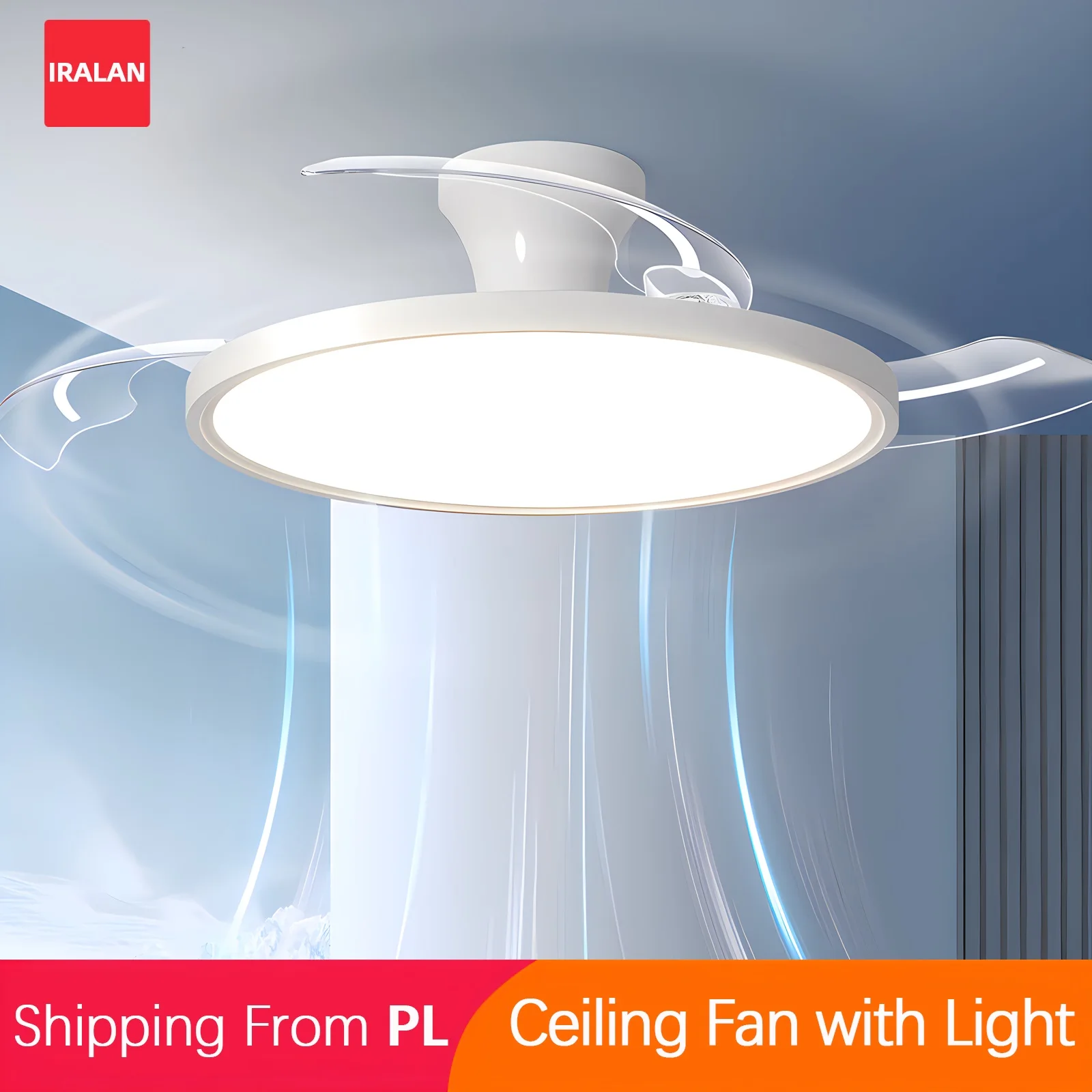 Ventilateur de plafond simple avec lumière, ventilateur électrique intelligent moderne, pales rétractables, télécommande, variateur d'intensité, lampe de plafond