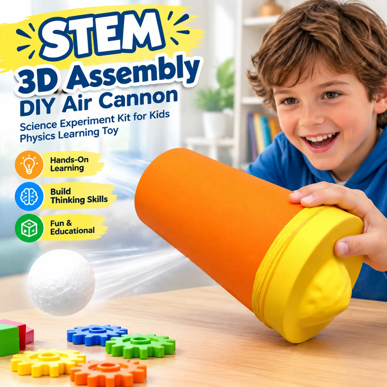 STEM 3D Assembly DIY Air Cannon Science Experiment Kit for Kids Physics Learning Toy