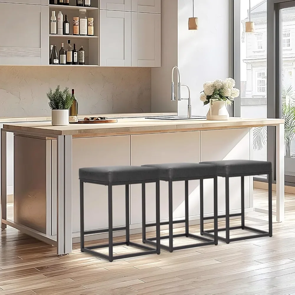 

24 Inch Counter Height Bar Stools Set of 3, Upholstered Bar Stools for Kitchen Island, Counter Stools with Faux Leather Cushion