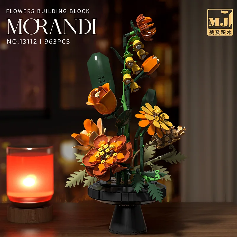 

963PCS Flowers Building Blocks Rose Tulip Simulation Desktop Ornament Preserved Flower Model Assembled DIY Ornament Girls Gift