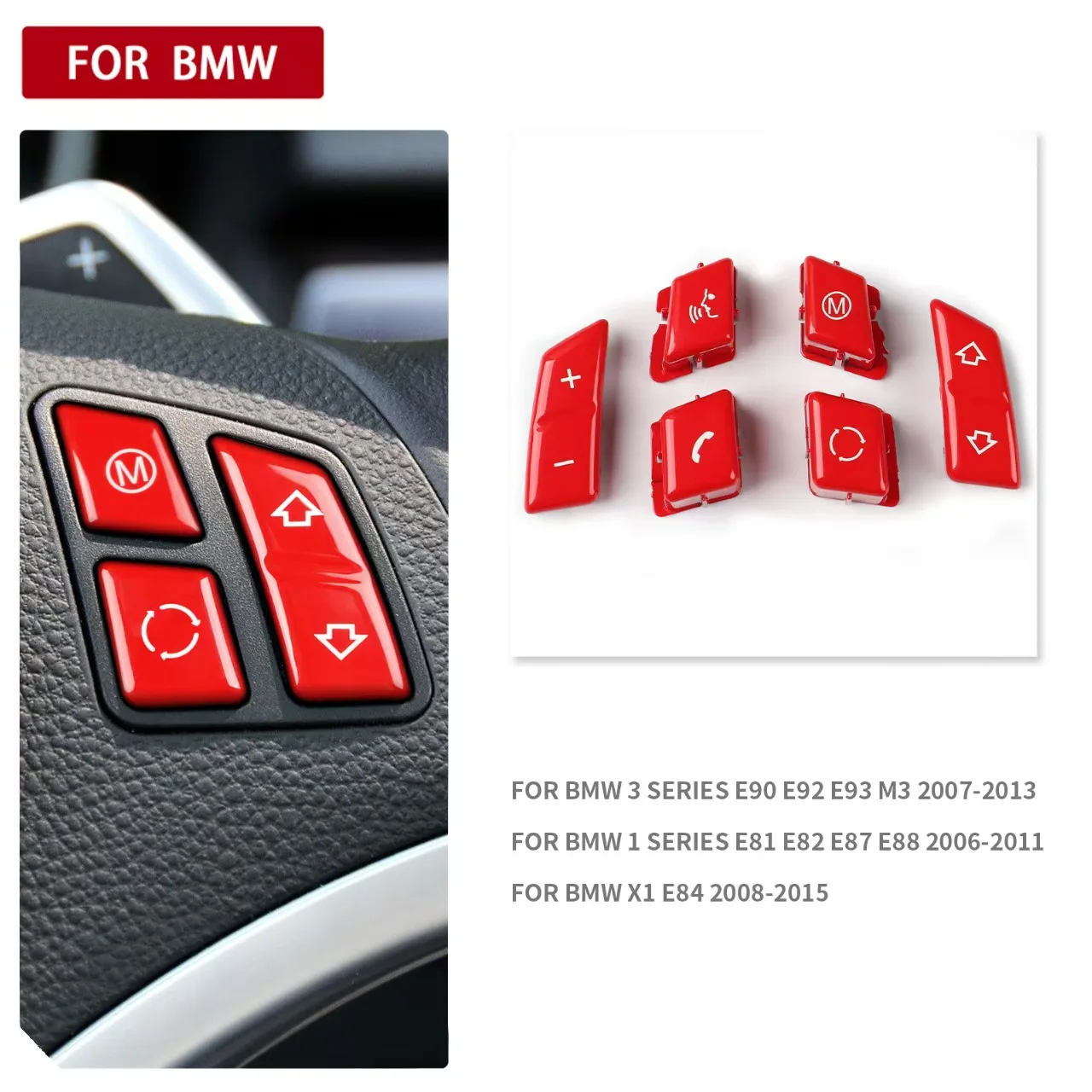 

For BMW 1 3 Series X1 E90 E92 E93 M3 E81 E82 E87 E88 E84 Steering wheel button multi-color decorative cover