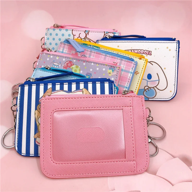 Hot 10/30pcs Sanrio card package Kuromi Hello Kitty My Melody Cinnamoroll student bag Pu ferrule keychain coin purse wholesale