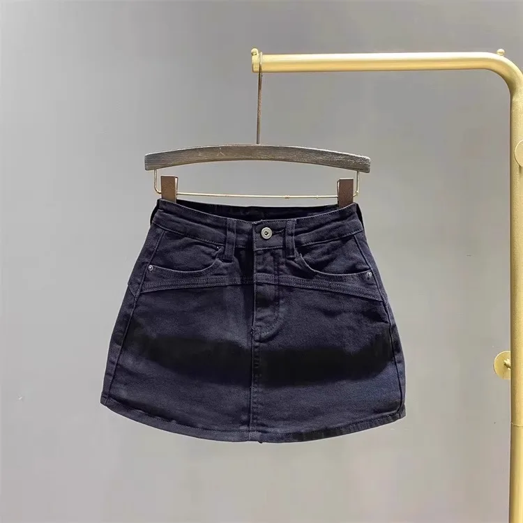 

Black High Waisted Elastic Slim Fit Retro Denim Skirt A-line Skirt for Women's Bodycon Short Skirt 2024 New