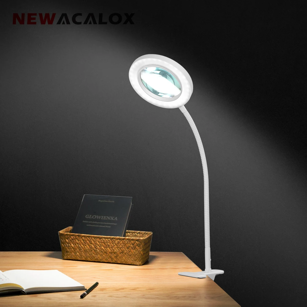 NEWACALOX USB 5X Magnifying Glass Table Clamp Magnifier with LED Light Flexible Desk Lamp for Reading Working Welding Work