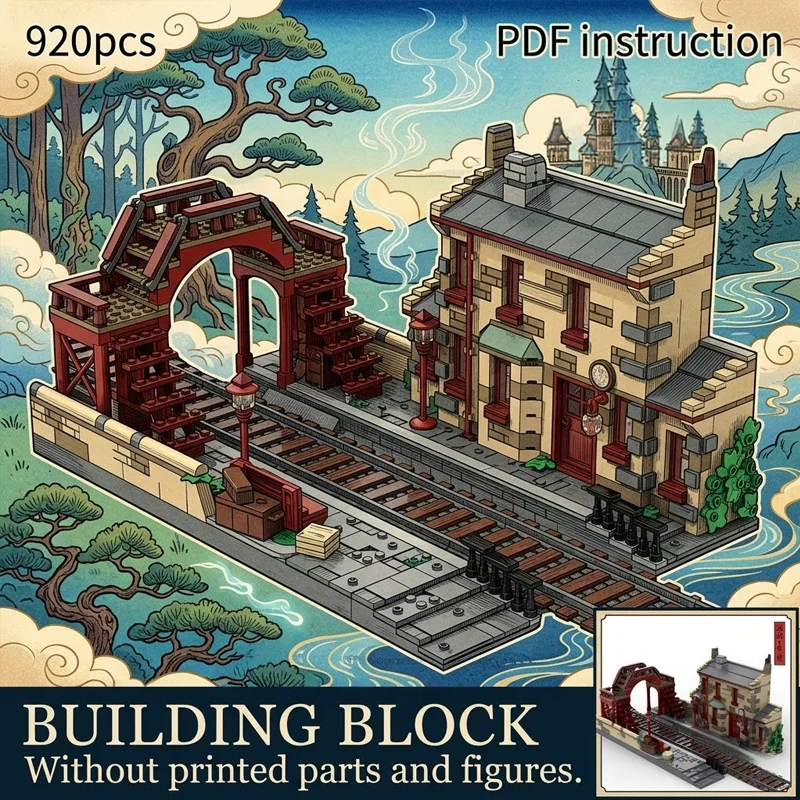

For 76423 MOC Train Station Platform Expansion Kit Railway Bridge Diorama Display Scene Architecture Building Blocks Toy