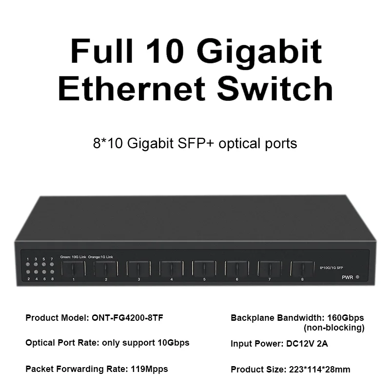 8 Ports 10G SFP+ Ethernet Switch Desktop Unmanaged console Network Switch and L3 Managed 8 *1G/2.5G/10G SFP Port Switch