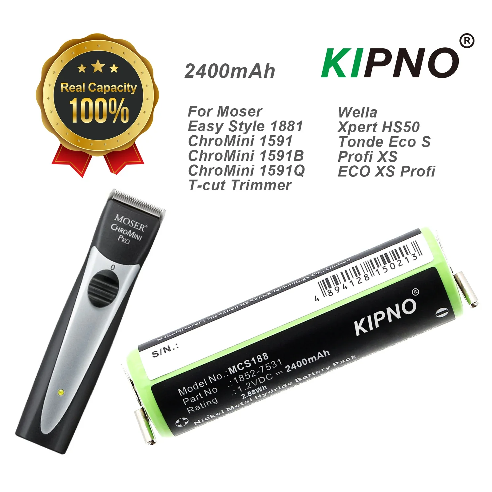 Аккумулятор 2400 Ач для Moser 1590-7291 1852-7531 Wella KR-800 AAE Easy Style 1881 ChroMini 1591 1591B Xpert HS50 Tonde Eco S Profi