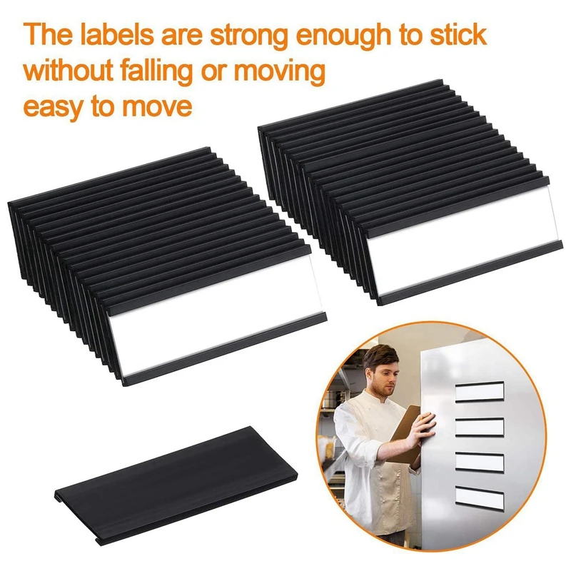 100Pcs Magnetic Label Holders With Magnetic Data Card Holders With Clear Plastic Protectors For Metal Shelf (1 X 3 Inch)