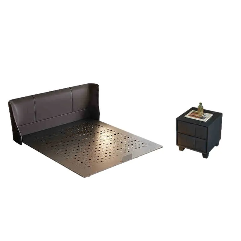 

Suspended leather modern simple carbon steel bed frame medium antique black master bedroom double bed