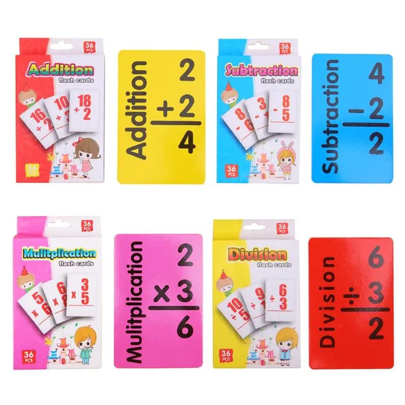 36 Pcs Math Flashcards Arithmetic Cards of Addition Subtraction Multiplication Division Kids Ages 4-8 Maths Learning Pocket Card