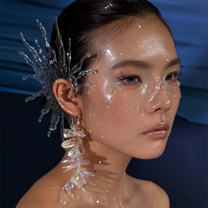 إكسسوارات مجوهرات فنية فريدة من نوعها على شكل موجة مائية، أساور أذن عصرية للنساء والرجال، مجوهرات أذن عصرية لالتقاط الصور والوسائط الاجتماعية V