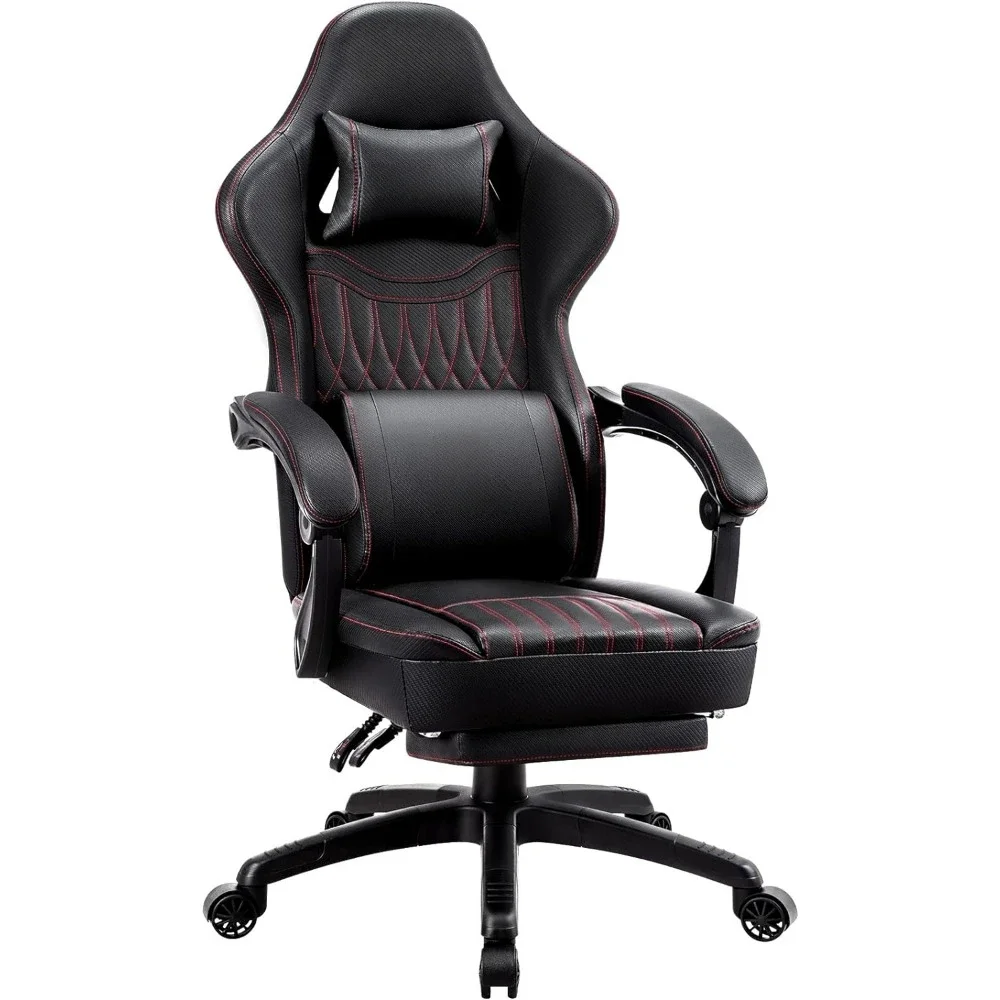 Breathable leather adjustable rotating black gaming chair with pocket spring pad, massage waist, footstool,  GM