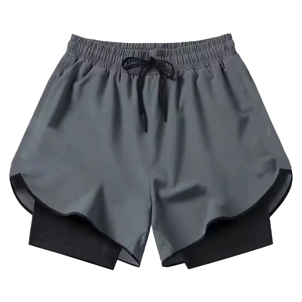 

Поддельные брюки из двух предметов, брюки для бега, фитнеса, тренировочный костюм в тренажерном зале, 95 полиэстер, однотонный узор для бега