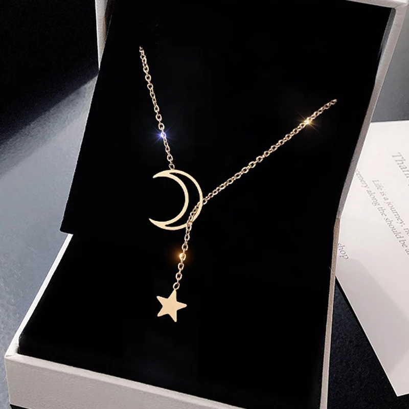 Trendy Moon Star Pendant Choker Necklace Simple Gold Color Alloy Charm Chain Collares Necklace For Women Party Jewelry Gift