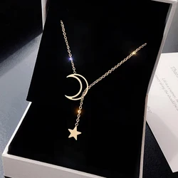 Trendy Moon Star Pendant Choker Necklace Simple Gold Color Alloy Charm Chain Collares Necklace For Women Party Jewelry Gift