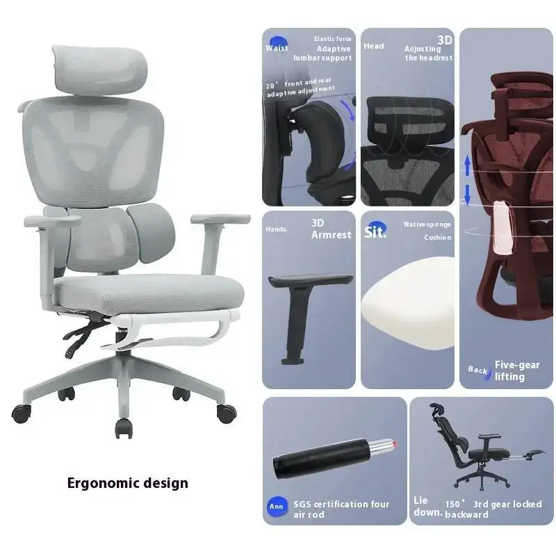 

Office Chair Adjustable Originality High-quality Ergonomic Headrest Commercial Footrests Support Comfortable Lumbar Furniture