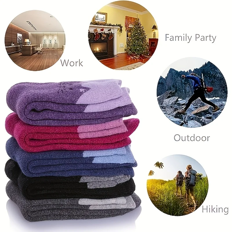 5 أزواج من الجوارب الشتوية المريحة ذات طابع قطط - مزيج ناعم ودافئ وسميك من الصوف، جوارب عيد الميلاد #3