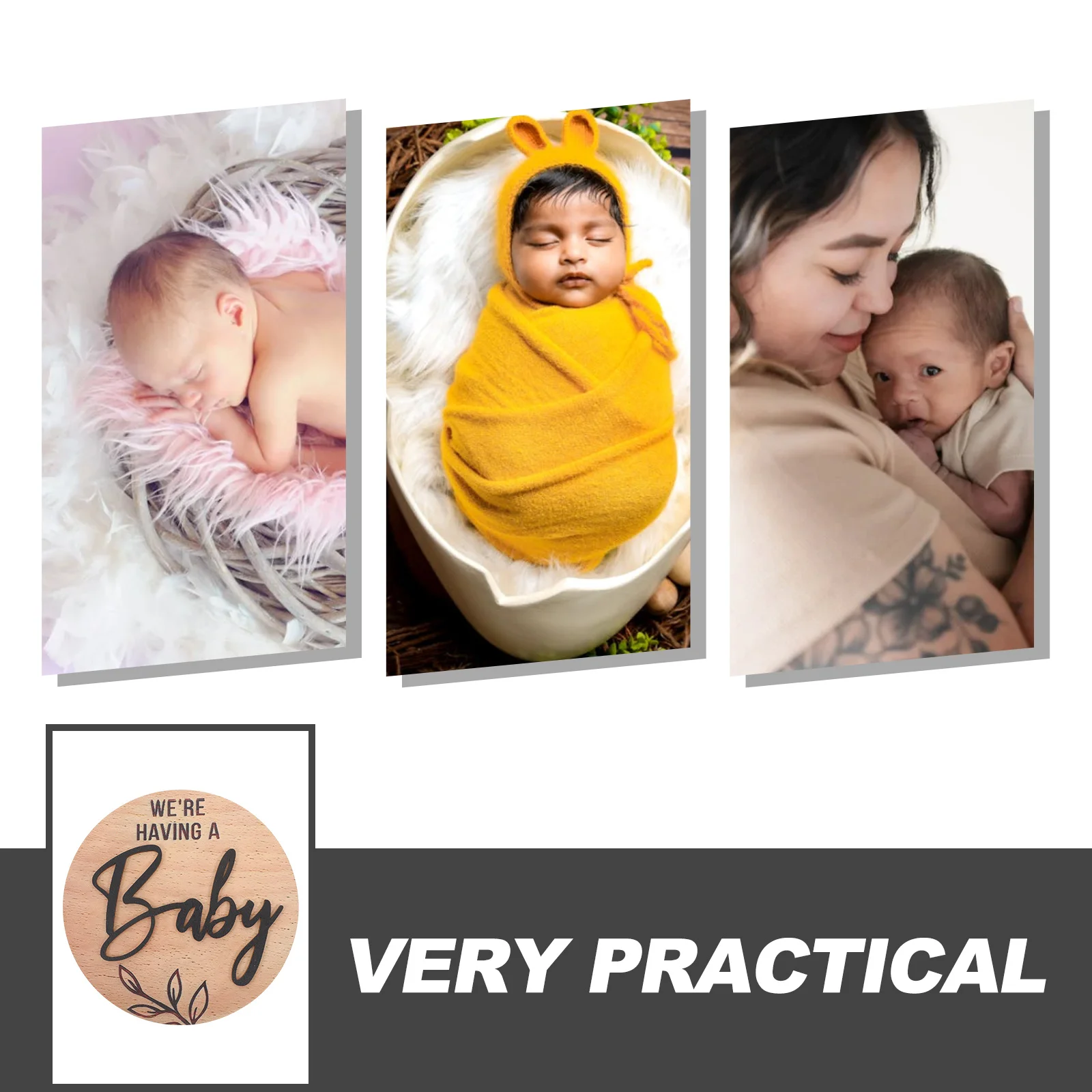 

Wooden Round Plaque Keepsake Birth Announcement Sign with Exquisite Patterns for Home Decoration and