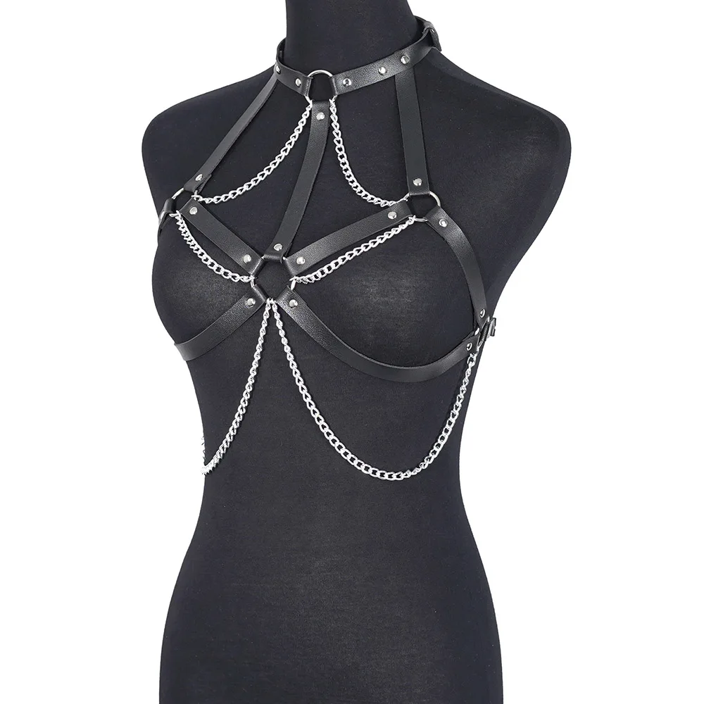 Women Sexy Body Chain Harness Belt Leather Lingerie Chest Harness  Bondage Lingerie Gothic Fetish Clothing Festival Rave Outfit