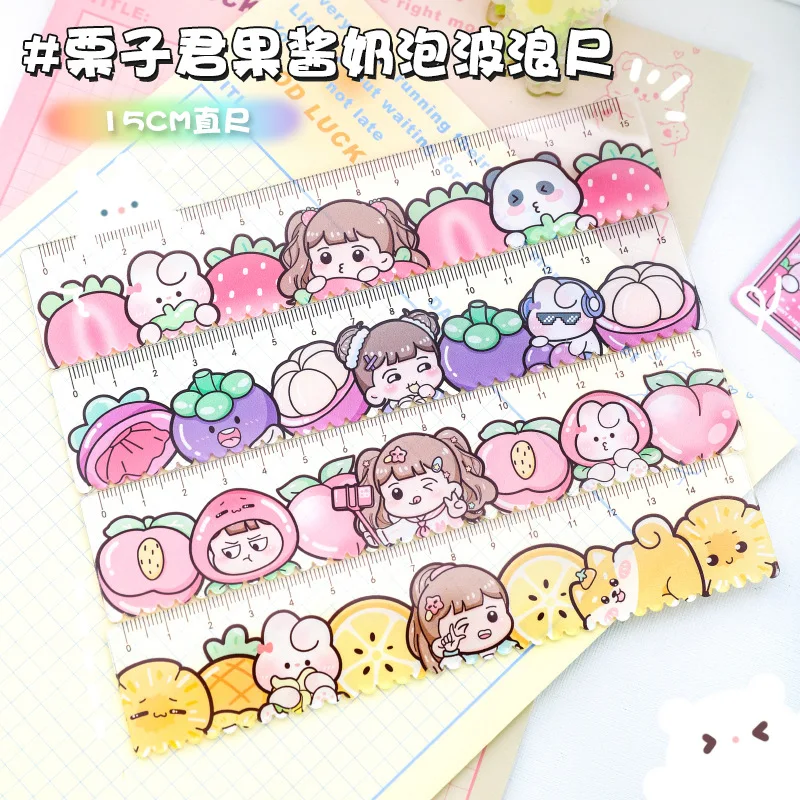 1 pc Kawaii Little Girls Fruits Cartoon Plastic Straight Rulers Kawaii School Office Supplies Planner Accessories Student Prize