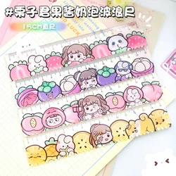 Reglas rectas de plástico de dibujos animados Kawaii para niñas pequeñas, suministros de oficina escolar, accesorios de planificador, premio para Estudiantes, 1 unidad