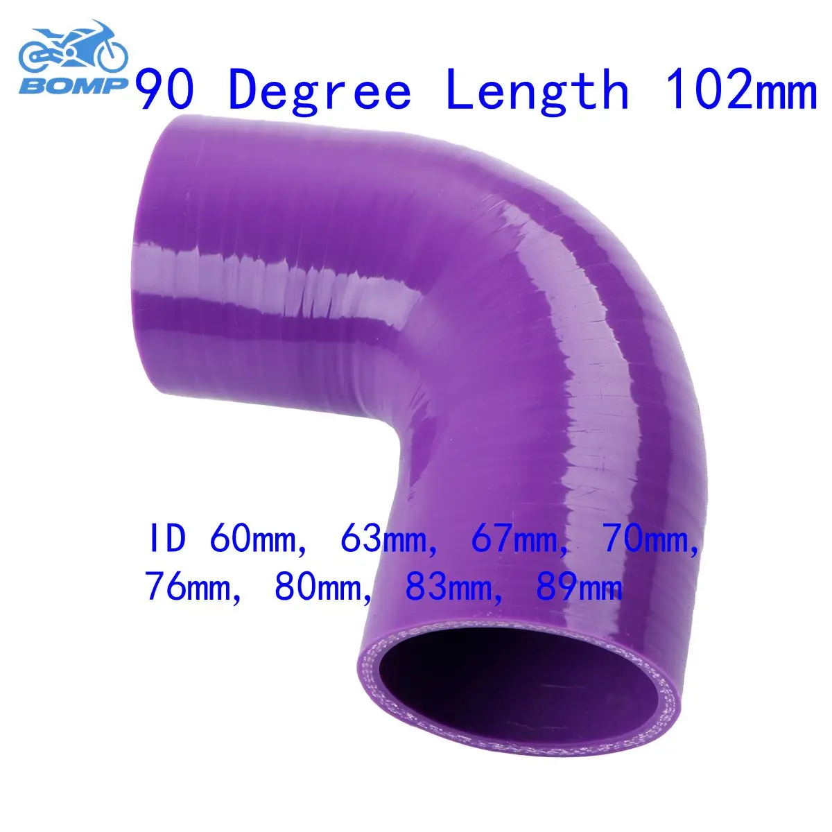 

Purple 90 Degree Elbow ID 60mm 63mm 67mm 70mm 76mm 80mm 83mm 89mm General Silicone Hose Coolant Intercooler Tube Pipe 3 Or 4 Ply