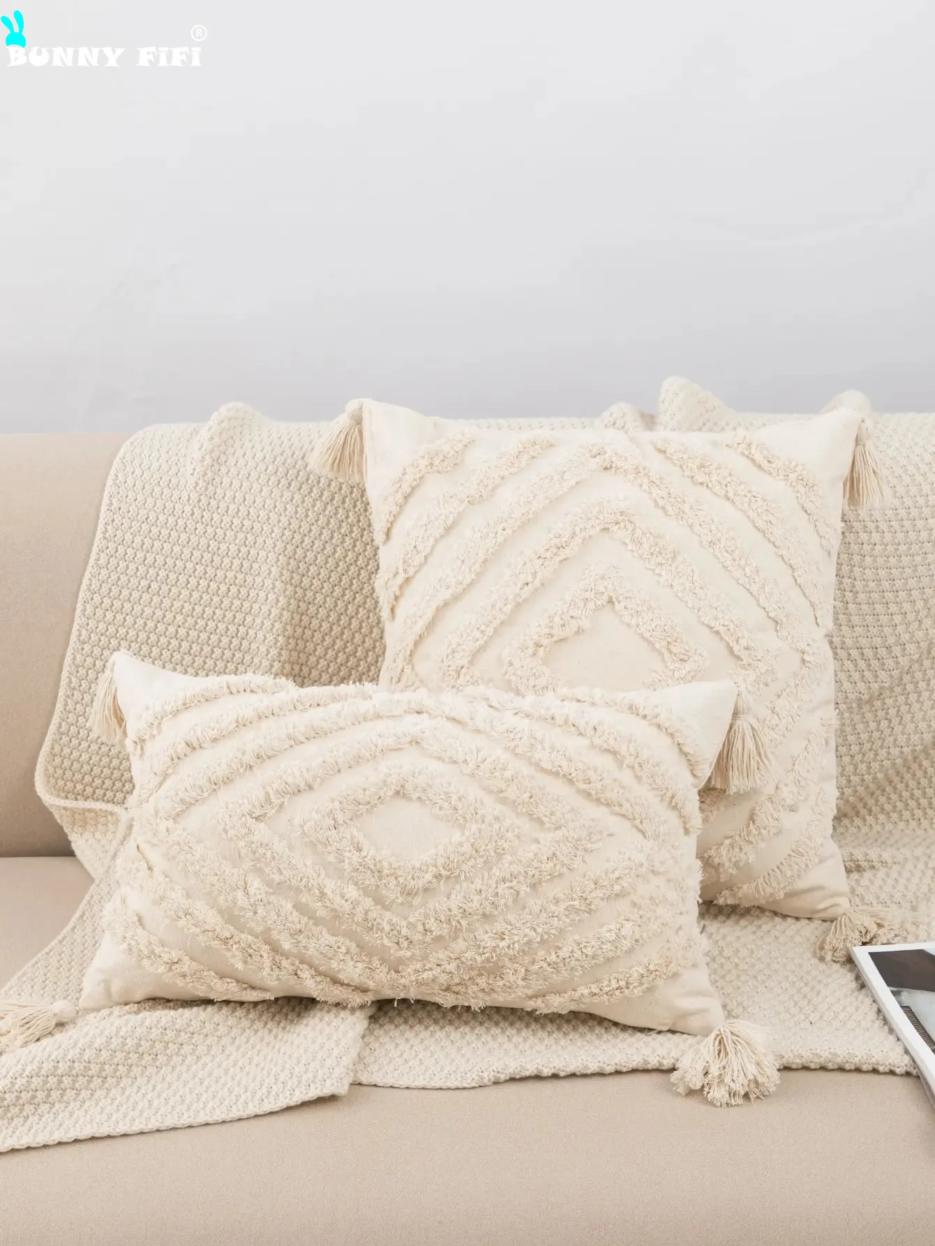 fringed One lumbar beige tufted pillowcase cushion fits the sofa bedroom