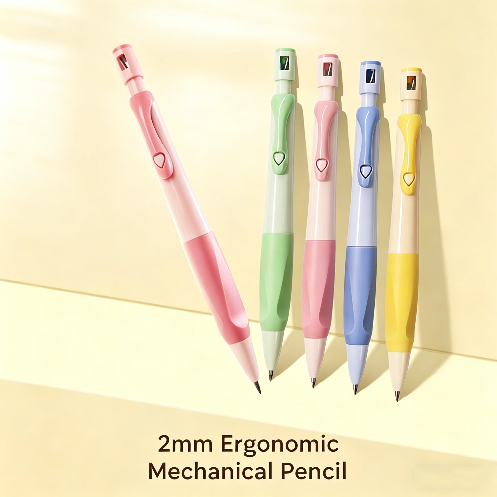 1/4 Stück Macaron-farbener Druckbleistift: 2 mm Mine, ergonomischer Griff für die richtige Haltung, integrierter Anspitzer