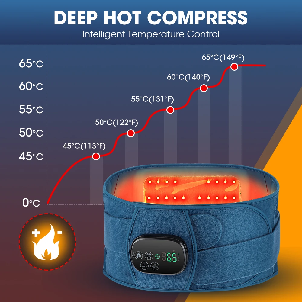 충전식 660nm 850nm 적외선 히팅 허리 지지대 요추 마사지 벨트 (적색광 테라피 포함)