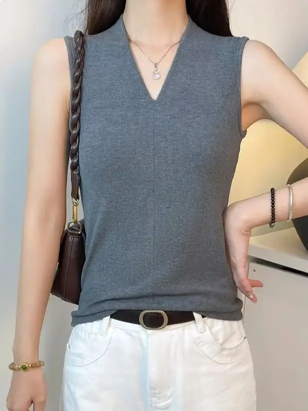 Turndown Neckline Vest Figure-hugging Modest Side-boob Coverage Short-sleeved Ribbed Top Skin-friendly Breathable