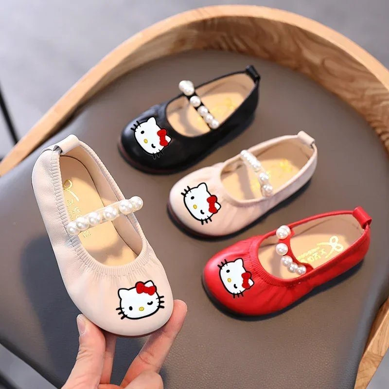 

Sanrio Spring Autumn Sandals Children Soft Bottom Baby Bean Casual Shoes hello kitty Girls Leather Shoes New Princess Shoes