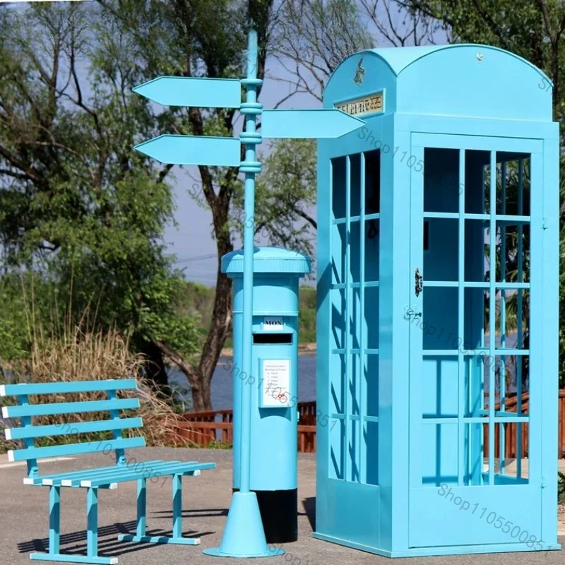 Design Metal Telephone Booth for Park Photography Studio Manicure Store Decor Iron London Phone Booth Model Casting