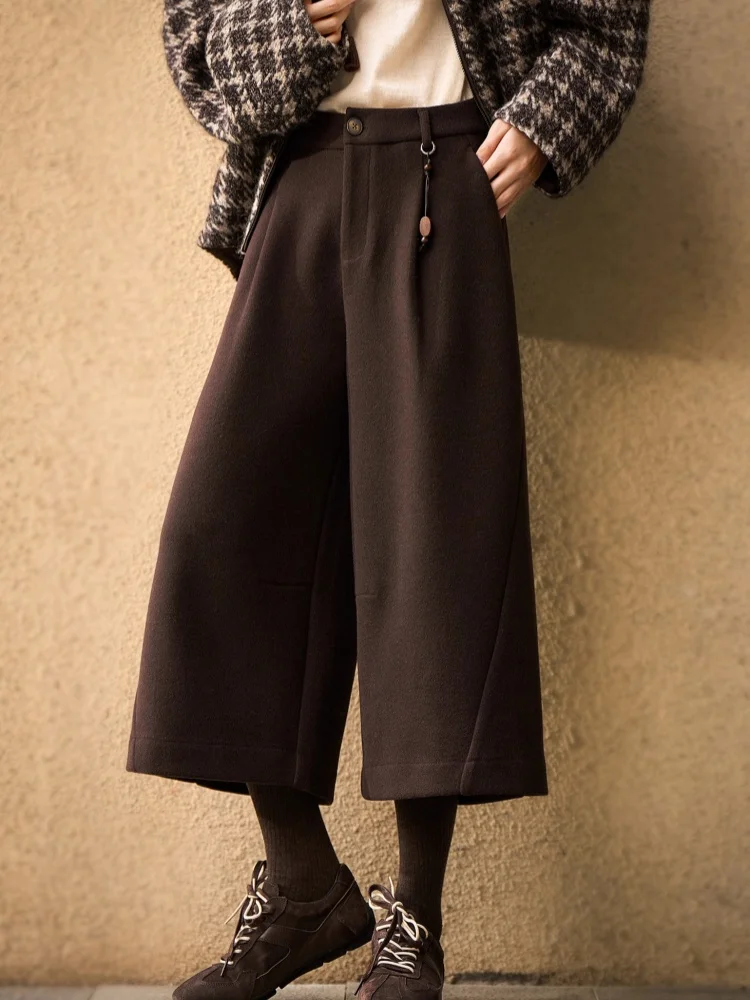 Birdtree الصوف المخلوطة واسعة الساق السراويل، امرأة الصلبة بناطيل كاجوال، نمط التنقل، 2025 الخريف الشتاء السراويل المستقيمة P5N716JF #5